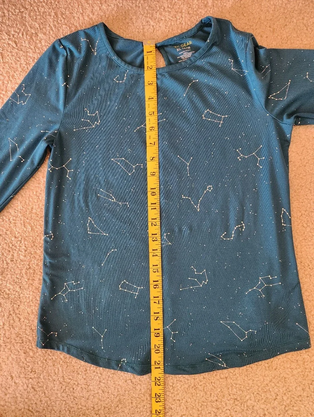 TEK Gear Girls Dk Teal Long Sleeve Shirt Constellation Pattern Keyhole XL 14-16